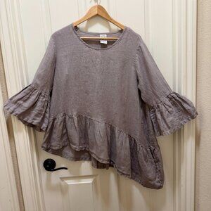 Match Point Women's 100% Lining Oversized Tunic Top Size S Gray Ruffle Accents